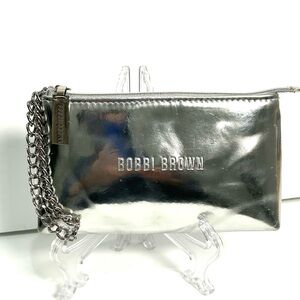 Bobbi Brown Silver Metallic Wristlet Chain Handle Zipper NEW